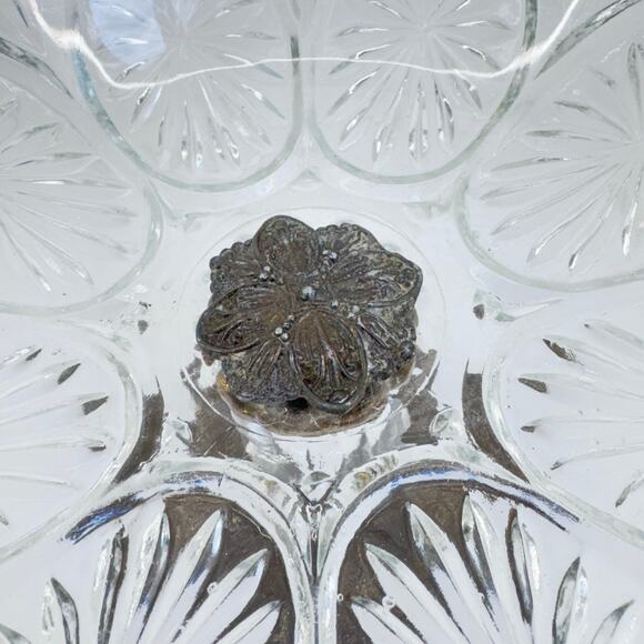 Vintage Crystal Pedestal Compote Dish with Ornate Brass Base, Candy Nut Bowl - Picture 7 of 10